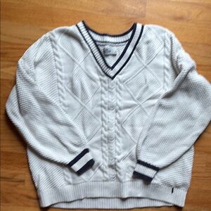 White V-Neck Cable Knit Sweater
